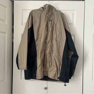 Vintage Helly Hansen Men's Beige Black Jacket XXL hooded waterproof gorpcore